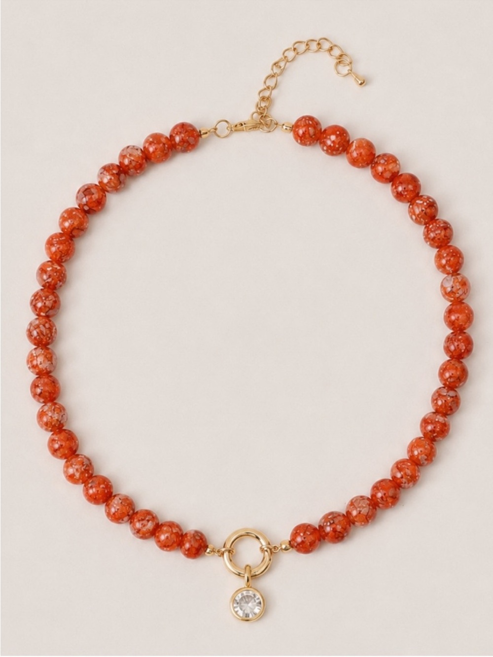 New! Orange Marbled Beaded Crystal Pendant Classic Trendy Necklace NWOT 5070